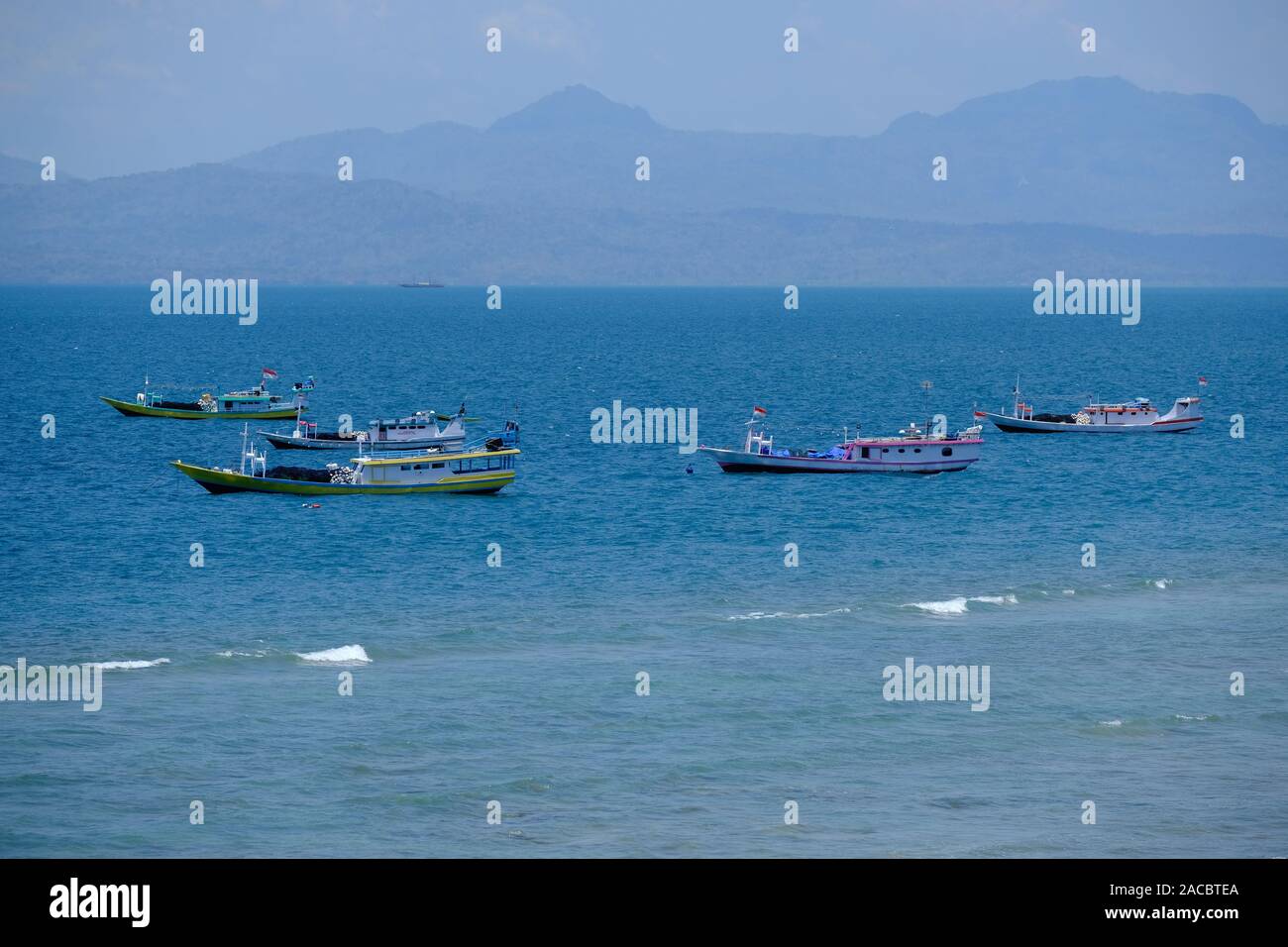 Indonesia Kupang traditional fishing boats lie at anchor Stock Photo