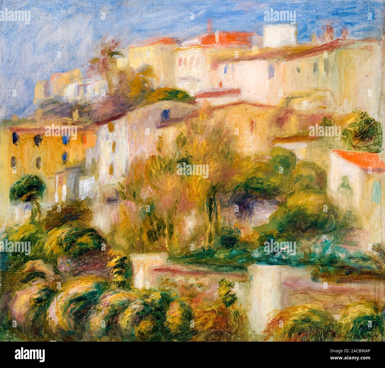 Pierre Auguste Renoir, Houses on a Hill, (Groupe de maisons sur un coteau), landscape painting, 1908 Stock Photo