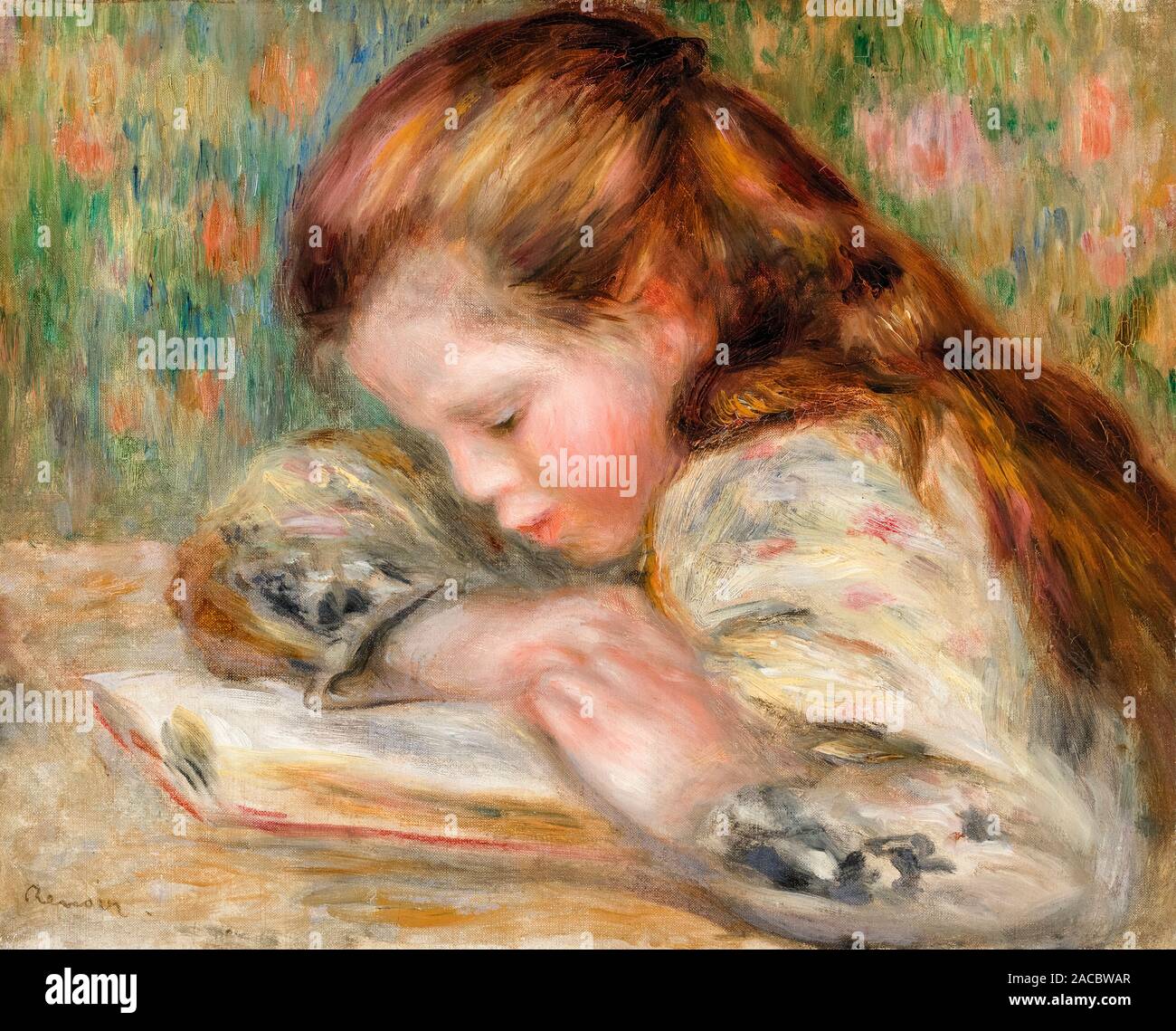 Pierre Auguste Renoir, Child Reading, (Enfant lisant), painting, 1890-1895 Stock Photo