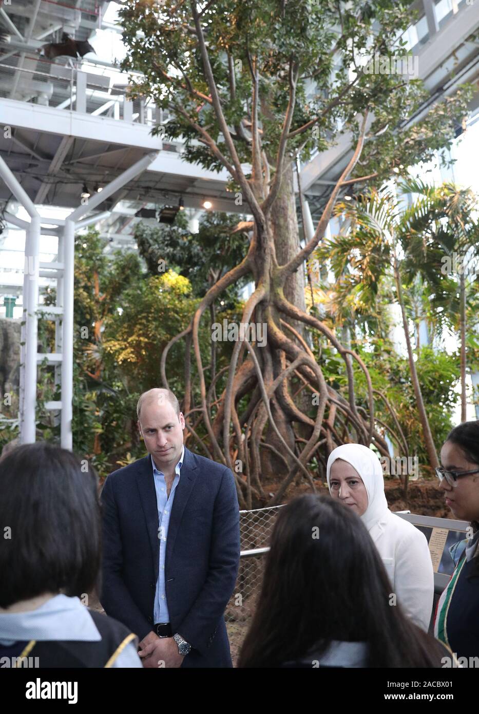 The Duke of Cambridge during a visit to the Sheikh Abdullah Al Salem Cultural Centre, in Kuwait City, to see how this newly established museum is educating and engaging young Kuwaitis in innovative ways across a range of areas, from space exploration and robotics to natural history and human biology, as part of his tour of Kuwait and Oman. PA Photo. Picture date: Monday December 2, 2019. See PA story ROYAL Tour. Photo credit should read: Andrew Matthews/PA Wire Stock Photo