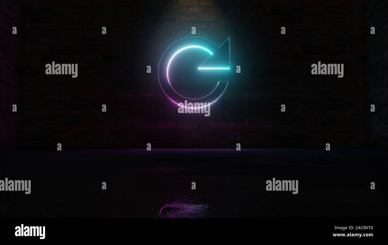 3D rendering of blue violet neon clockwise symbol of refresh arrow on ...