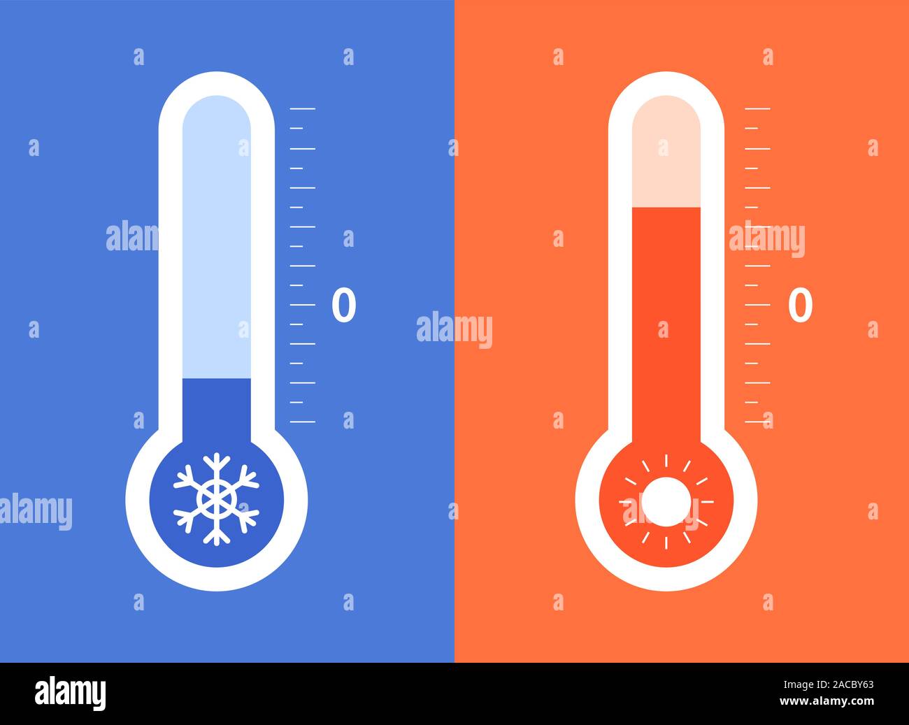 Weather thermometer. Warm and cold temperatures. Vector illustration., Stock vector