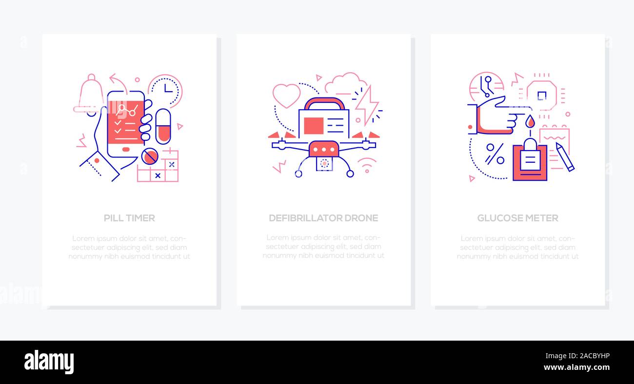 Modern medical digital devices - vector line design style banners set Stock Vector