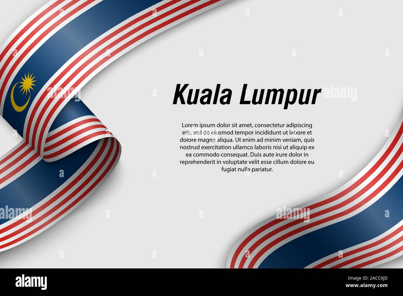 Waving ribbon or banner with flag of Kuala Lumpur. State of Malaysia