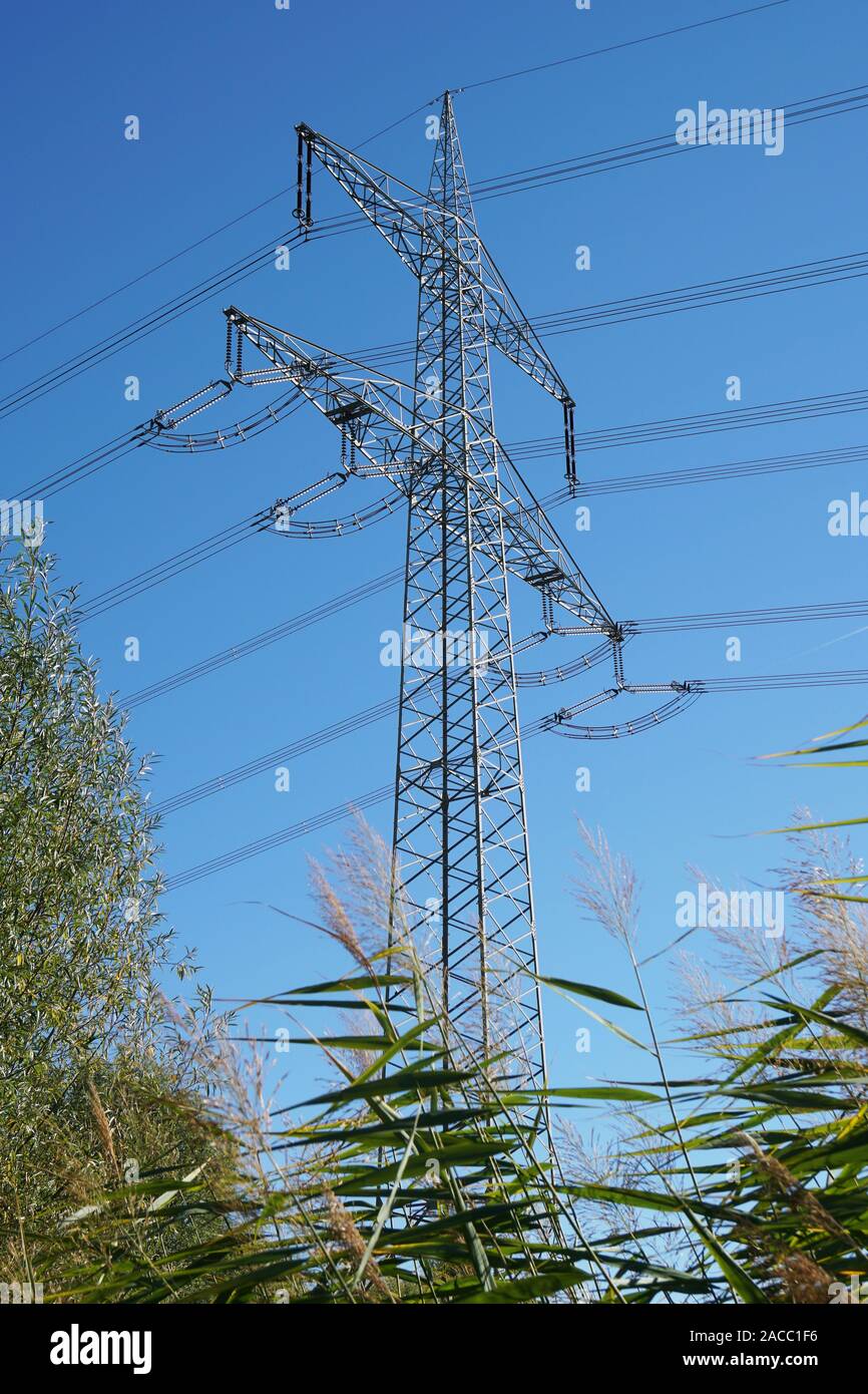 high-voltage transmission tower or pole or electricity pylon, energy concept Stock Photo