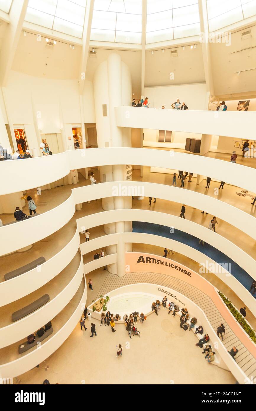 The Spiral Rotunda atrium inside the Guggenheim Museum, Fifth Avenue, Manhattan, New York City, United States of America. Stock Photo