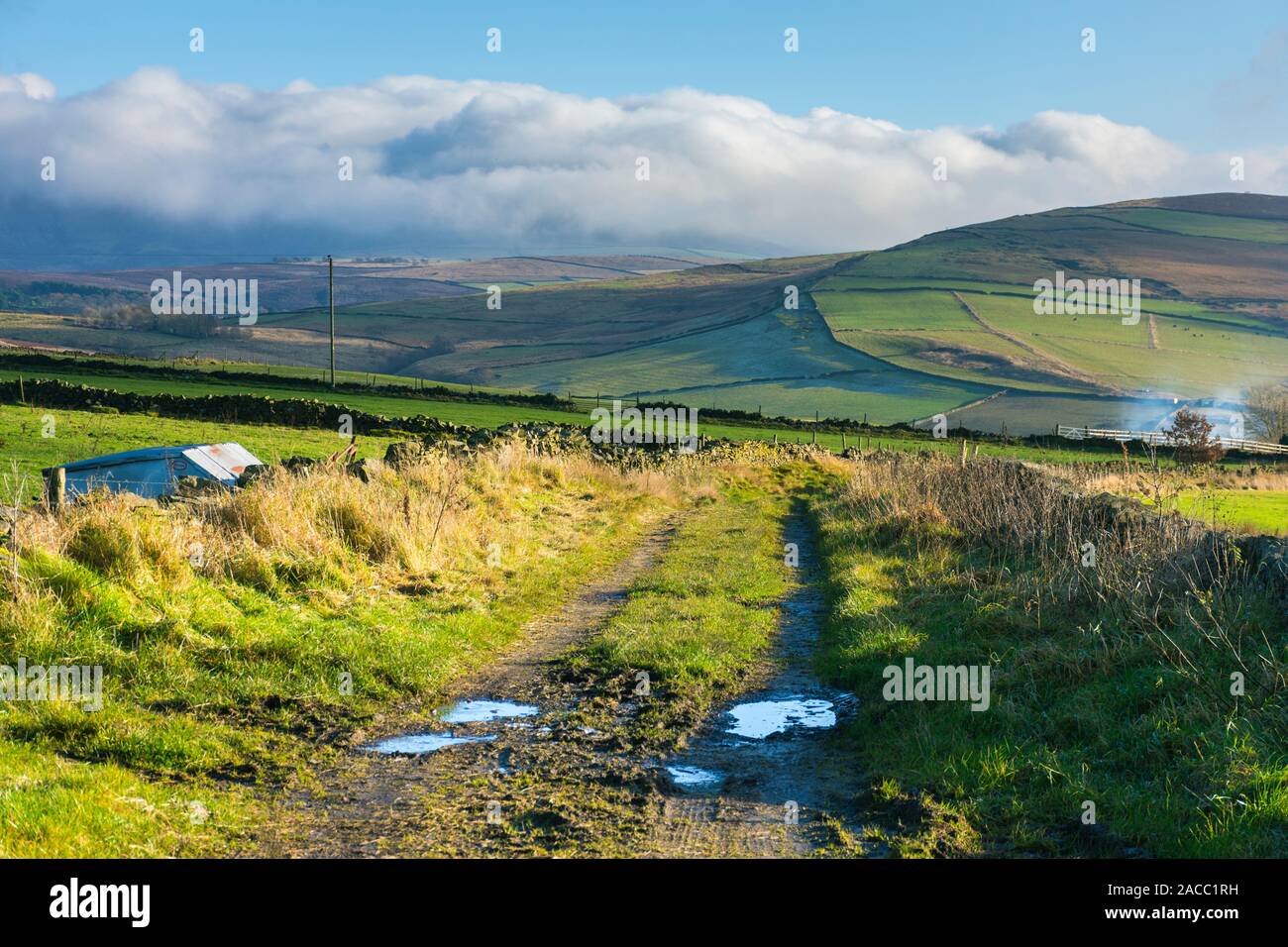 Peak District moorlands from a farm track above Rowarth, Derbyshire, England, UK Stock Photo