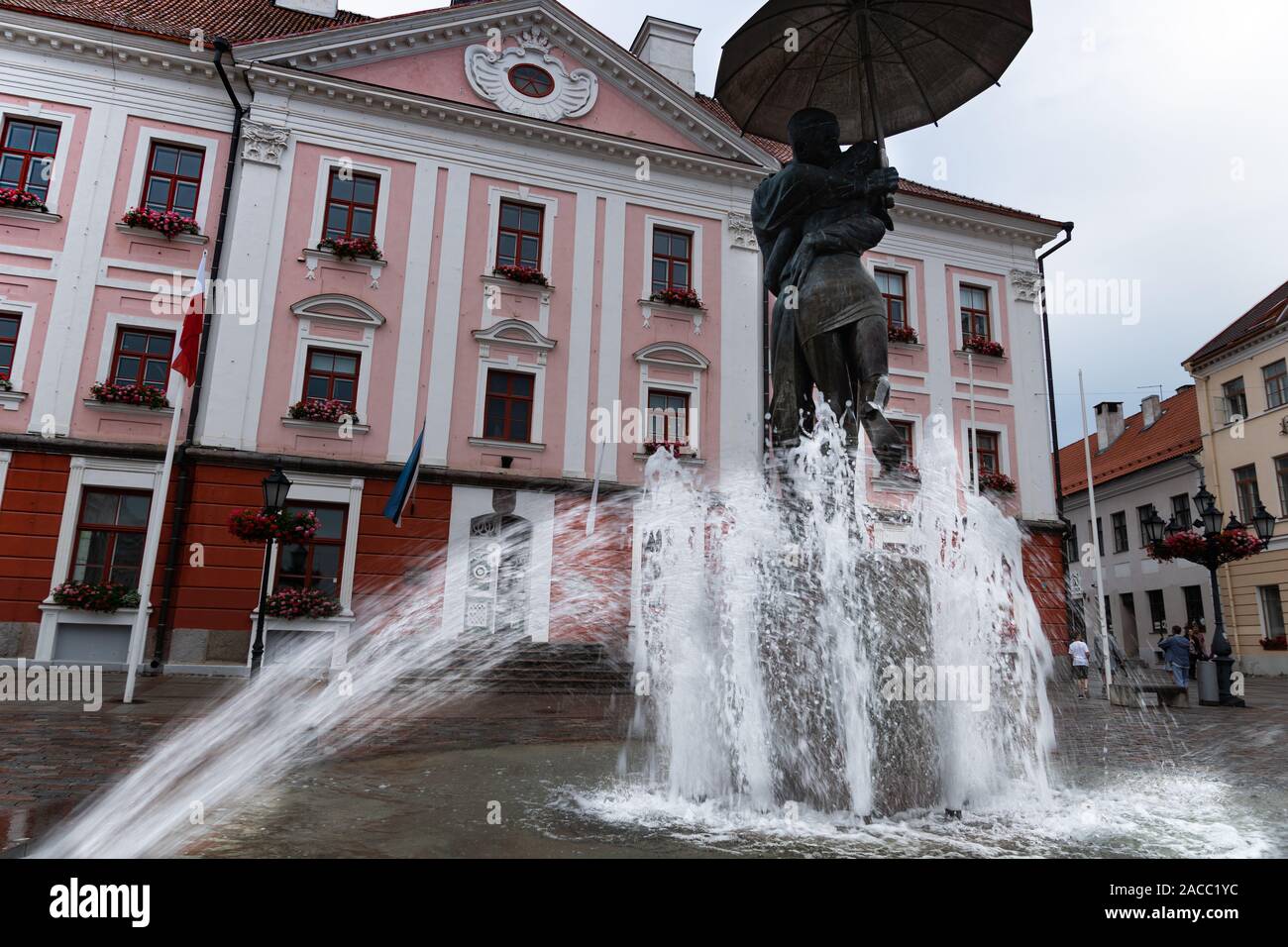 Tartu. Town hall. Monument to the kissing students. Fountain. Estonia. Stock Photo