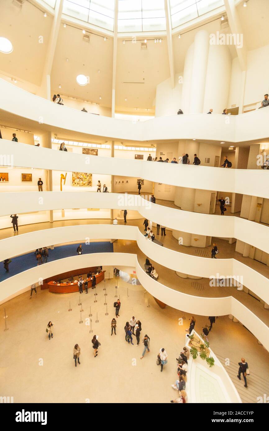 The Spiral Rotunda atrium inside the Guggenheim Museum, Fifth Avenue, Manhattan, New York City, United States of America. Stock Photo