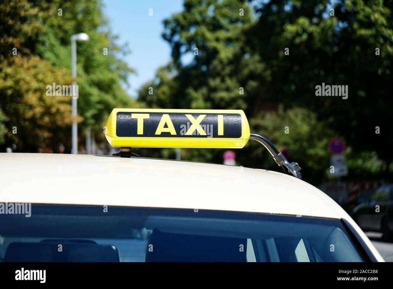 german taxi sign on car roof in Germany, travel transport concept Stock Photo