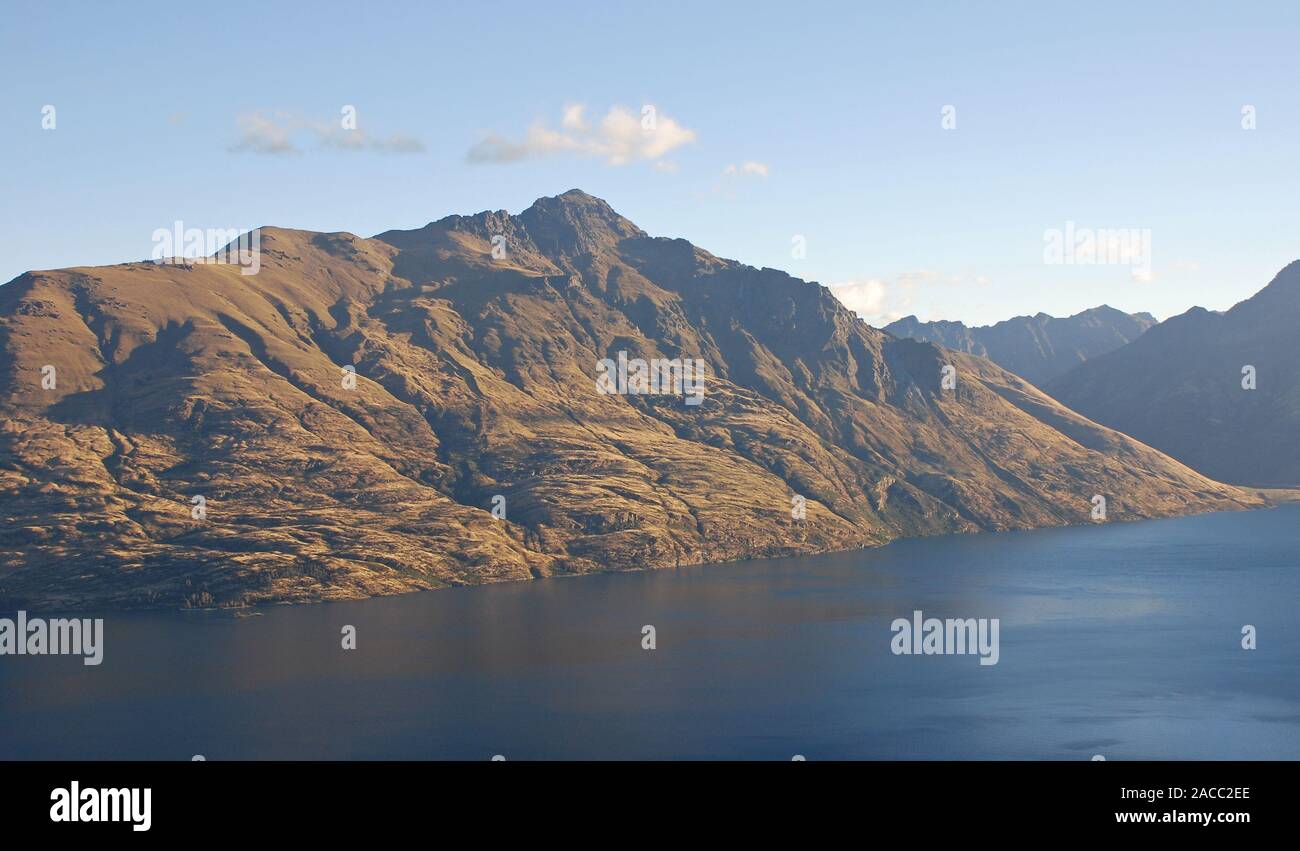 View from Bobs Peak, Ben Lomond across Wakatipu lake, Queenstown, New Zealand Stock Photo
