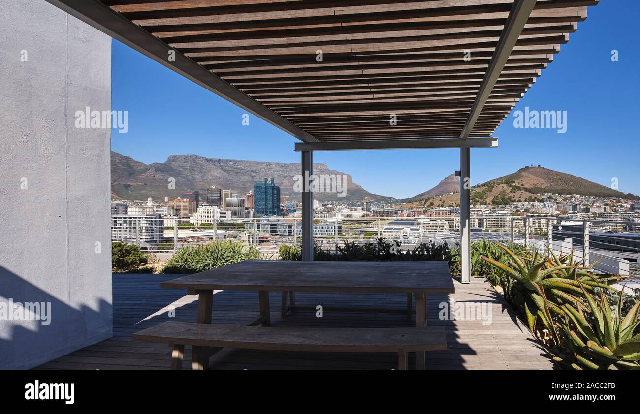Communal rooftop terrace with view towards Table Mountain. Silo ...