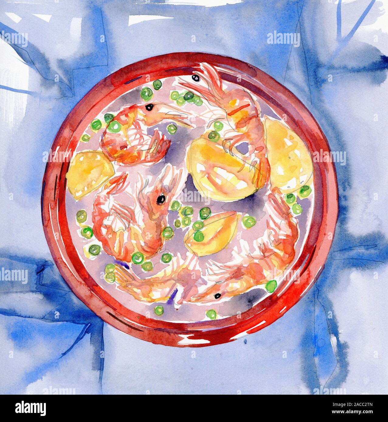 Water colored Fresh Pizza Stock Photo