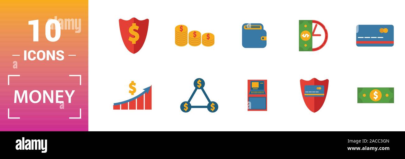 Money icon set. Include creative elements money notes, coins, money ...