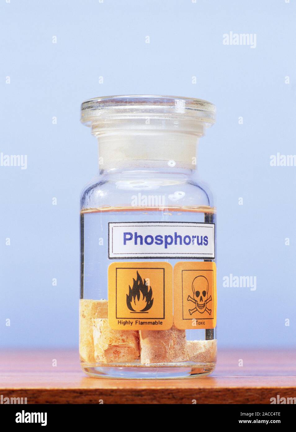 Phosphorus stored under water in a glass jar. Phosphorus (chemical
