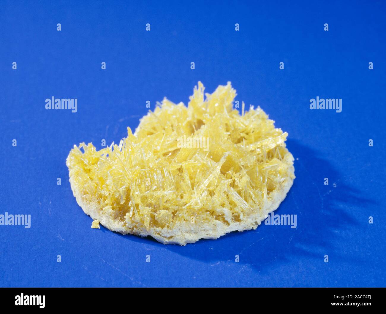 Sulphur crystals. Sulphur (chemical symbol S) is a nonmetallic yellow solid at room temperature