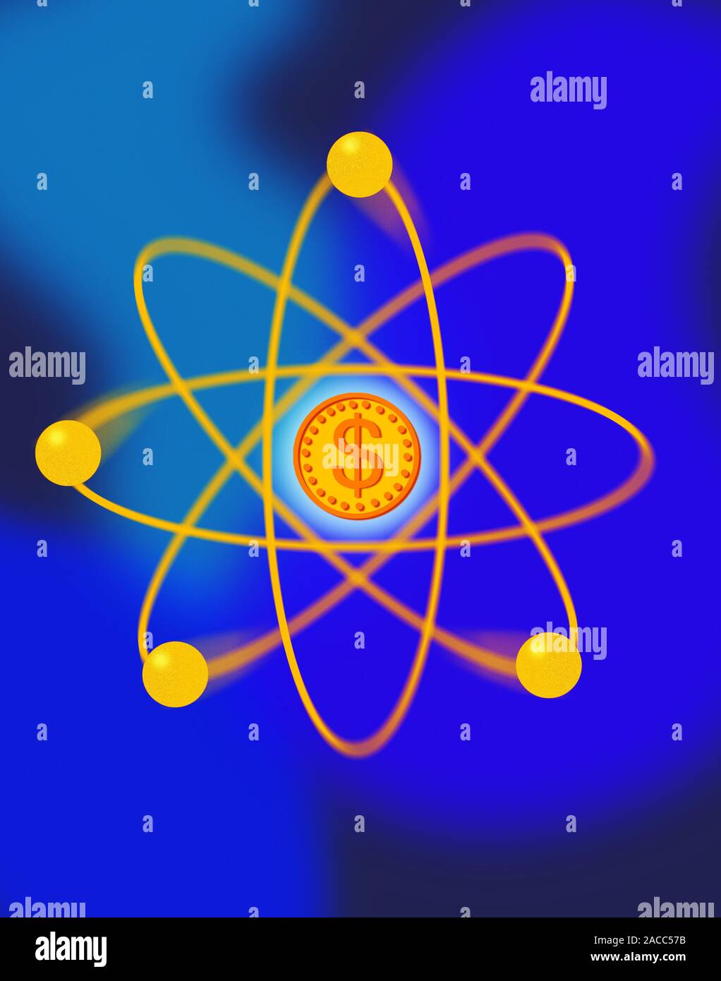 Atomic structure, computer artwork. In the centre of the atom is the ...