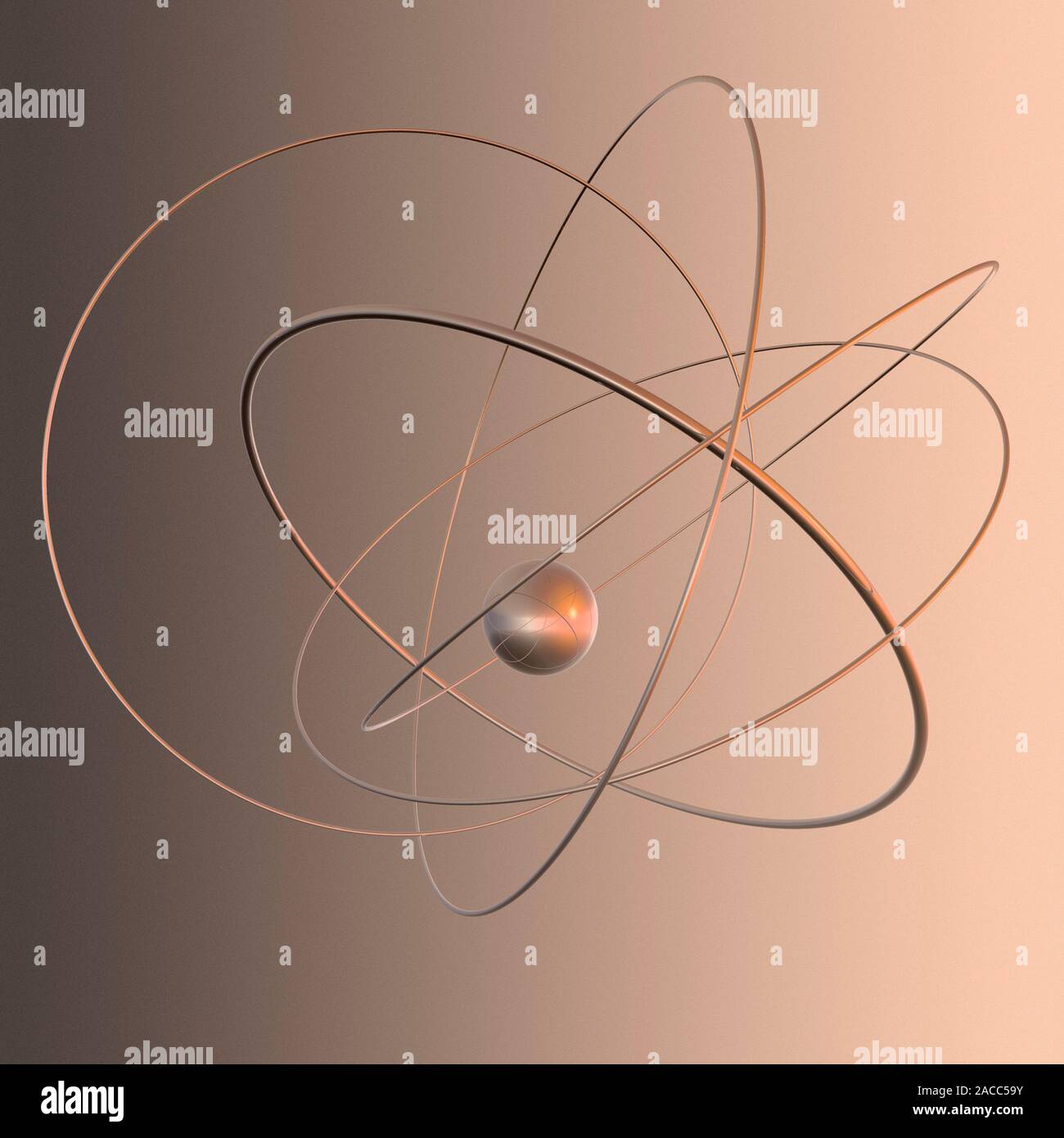 Atomic structure. Conceptual computer artwork of five electron orbits ...
