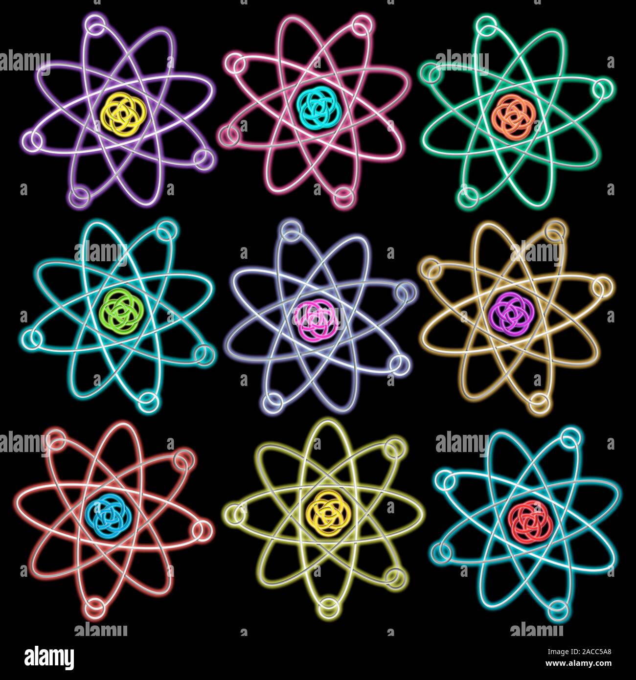 Atomic structure, computer artwork. Series of schematic representations ...