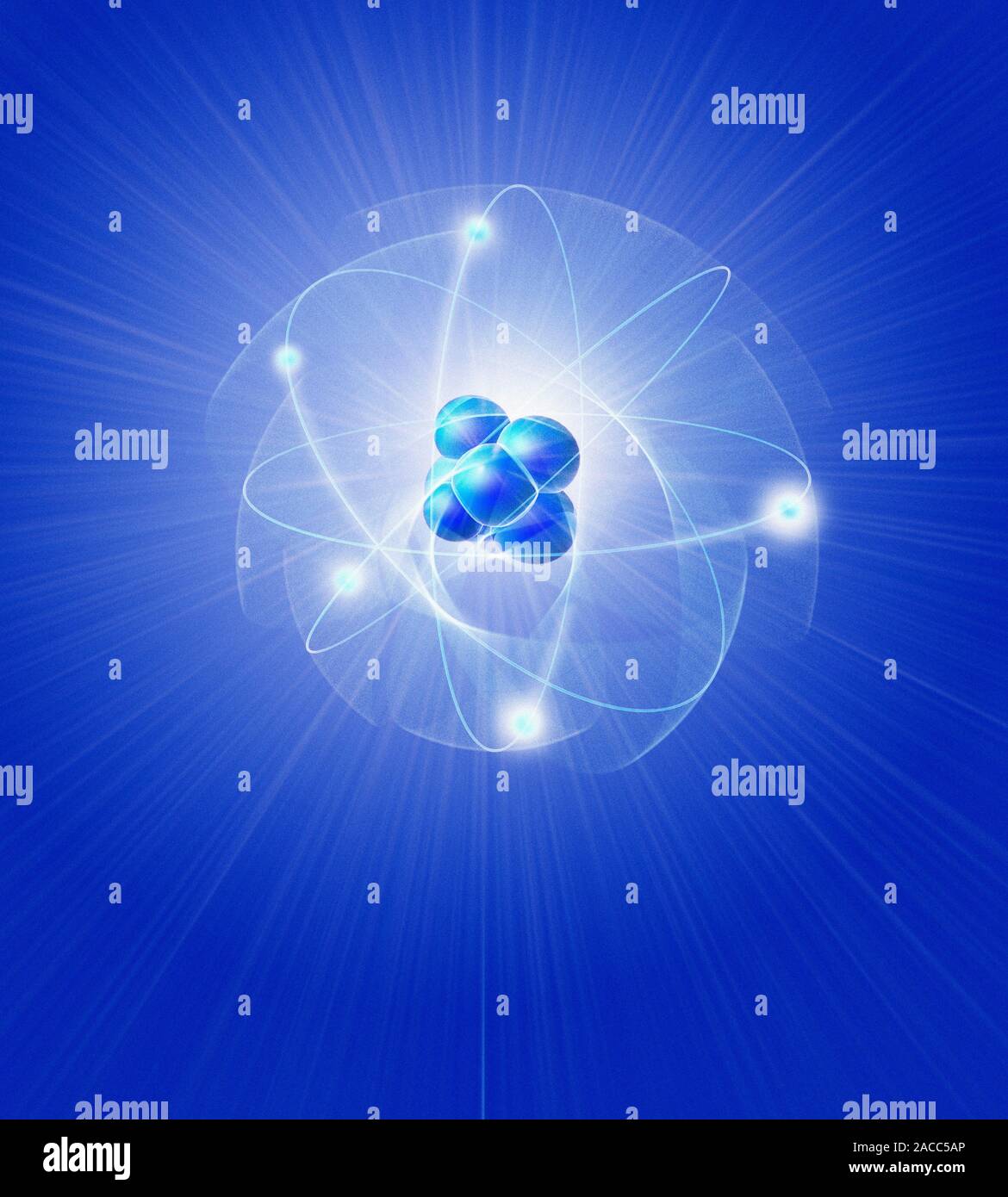 Atomic structure. Conceptual computer artwork of five electrons ...