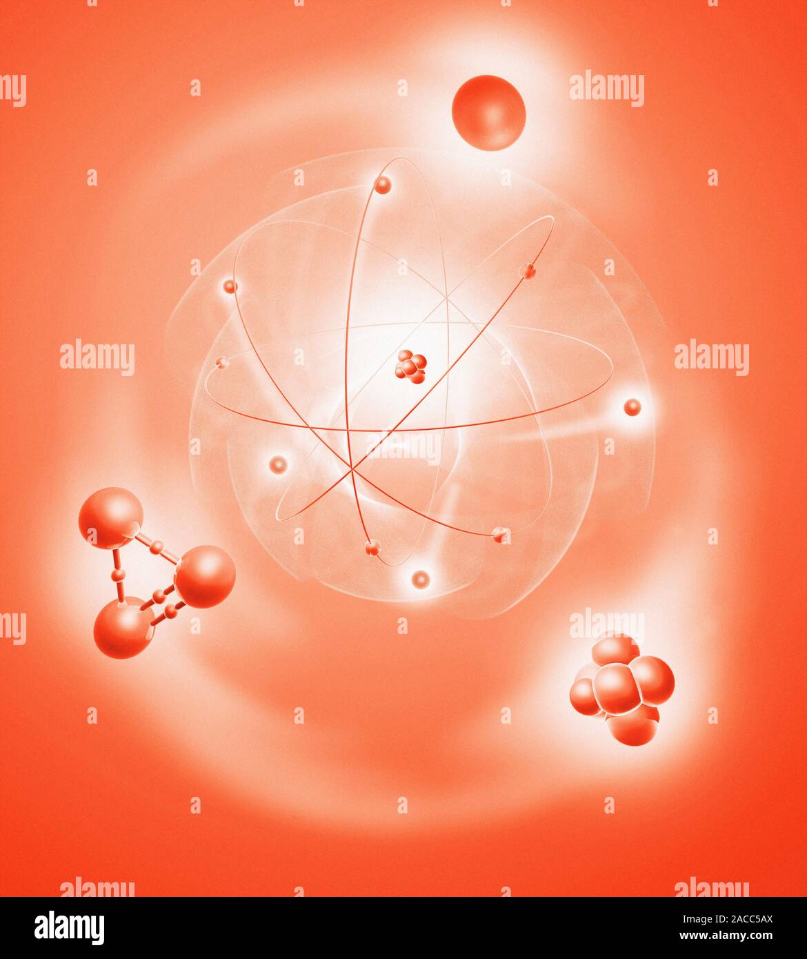 Atomic structure. Conceptual computer artwork of nine electrons ...