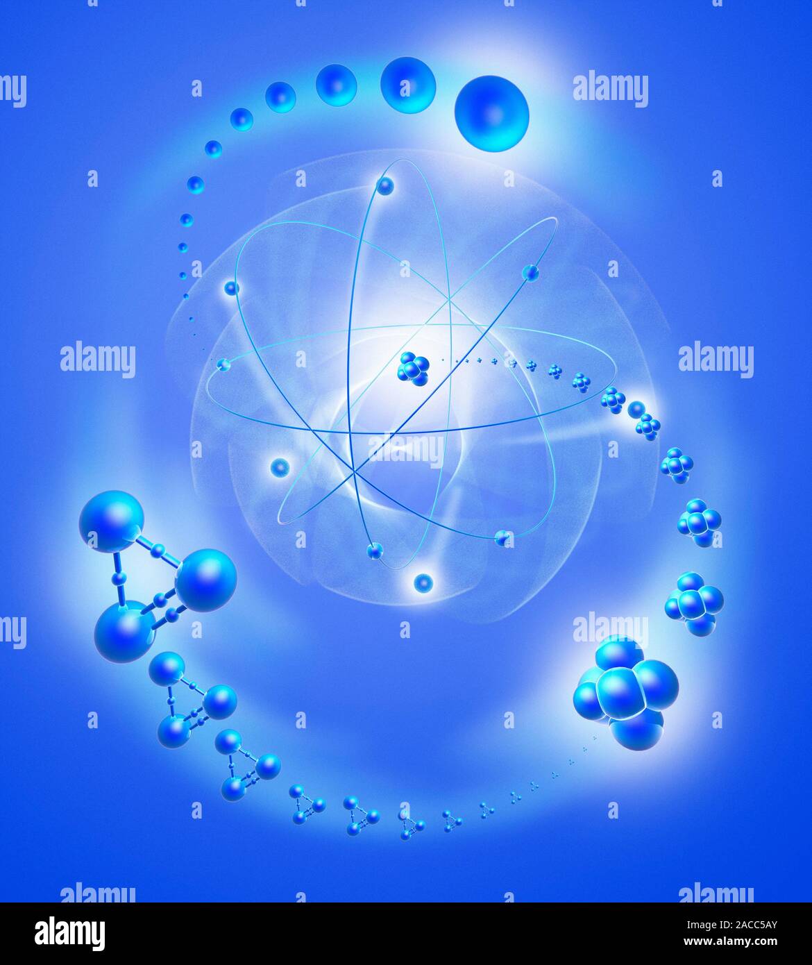 Atomic structure. Conceptual computer artwork of nine electrons ...