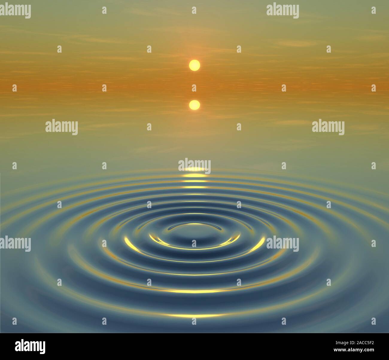 Cocentric Ripples Water ripples at sunset. Computer artwork of water ripples radiating in ...