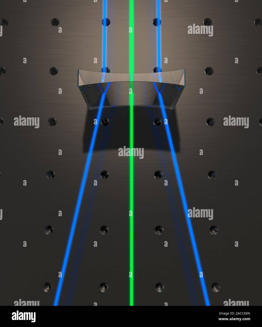 Refraction. Computer artwork showing the refraction of light beams ...