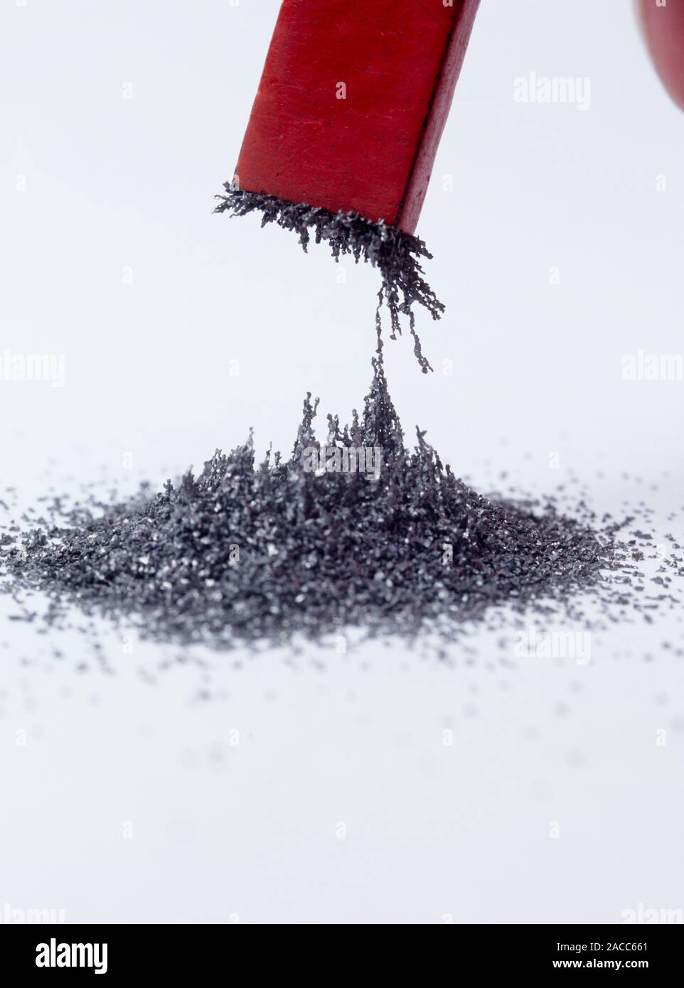 Iron filings being attracted to a bar The