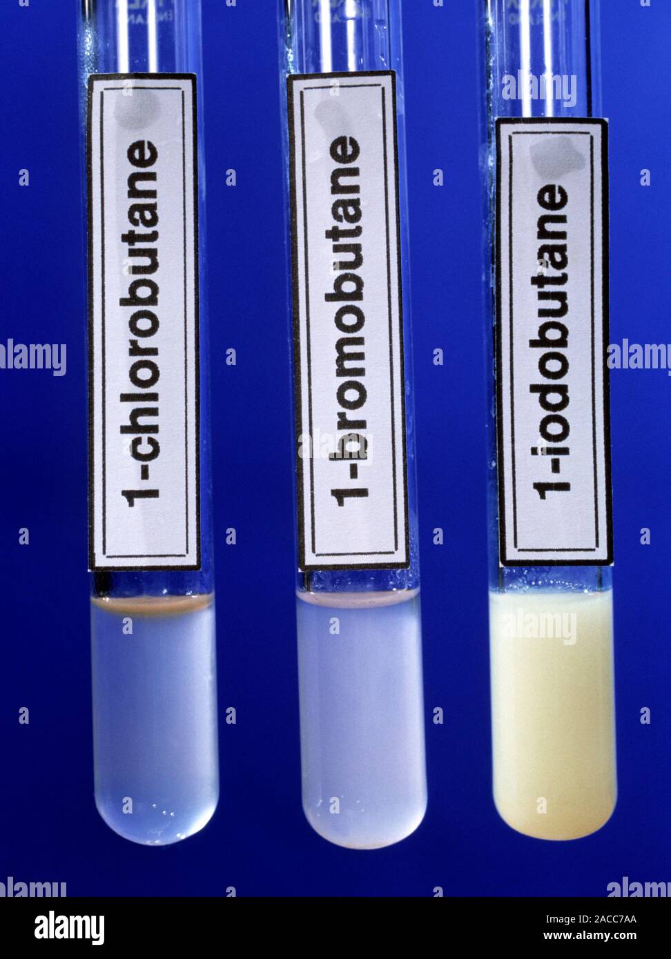 Halogenoalkane reactions. The halogenoalkanes chlorobutane, bromobutane and iodobutane have been