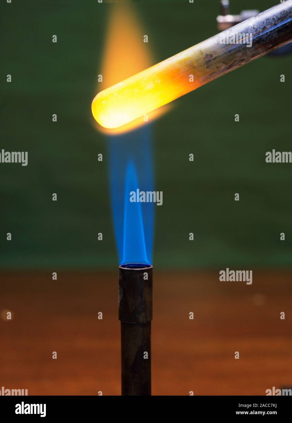 Reduction of copper. Copper oxide (CuO) heated in a test tube with zinc (Zn). The use of the