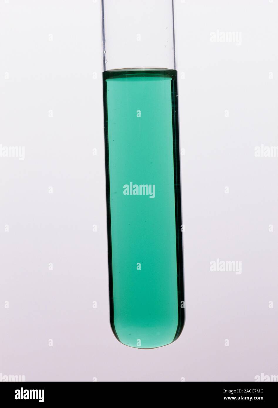 Nickel (II) sulphate solution in a test tube. Nickel (II) is a