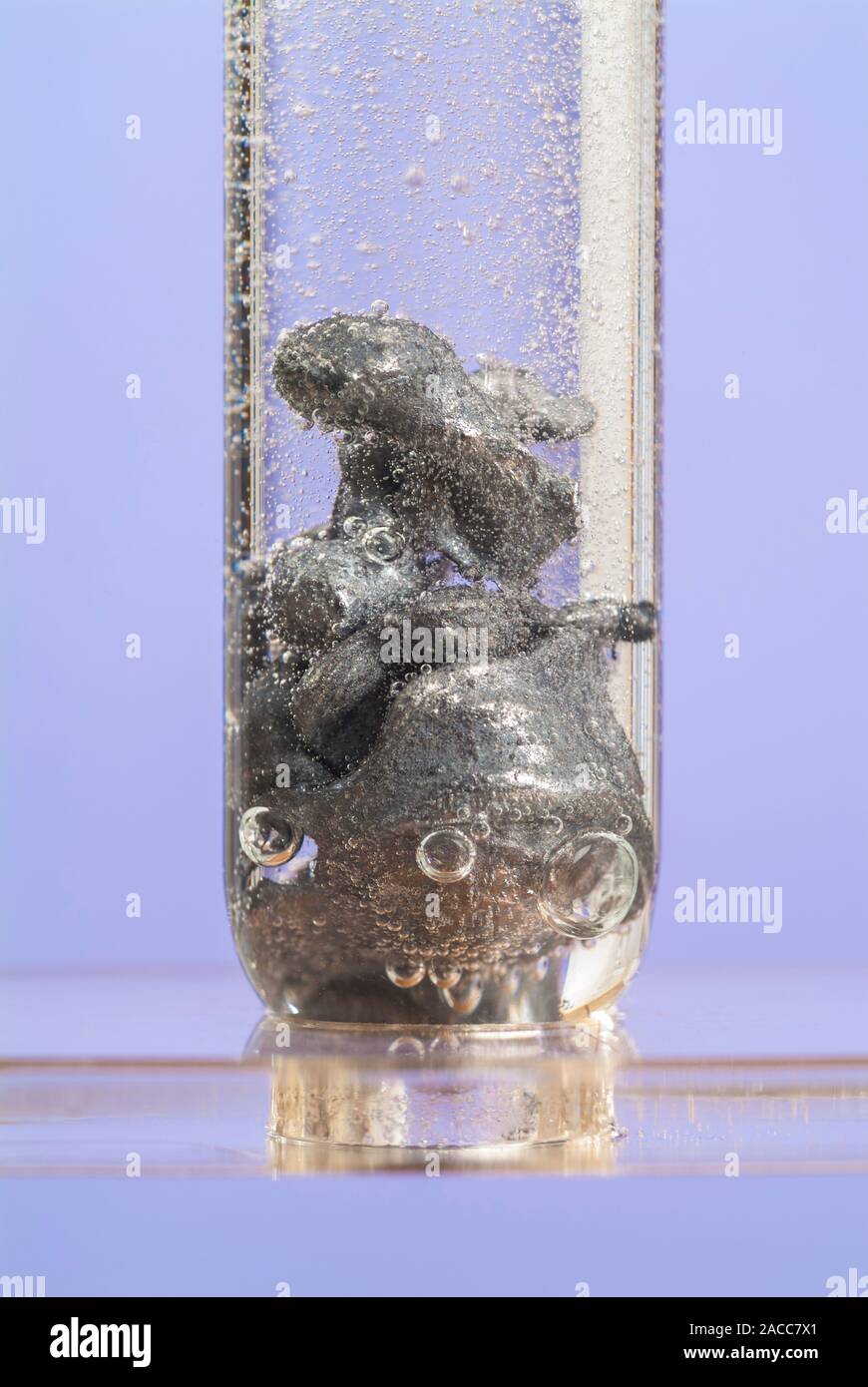 Zinc reacting with hydrochloric acid. This reaction leads to the