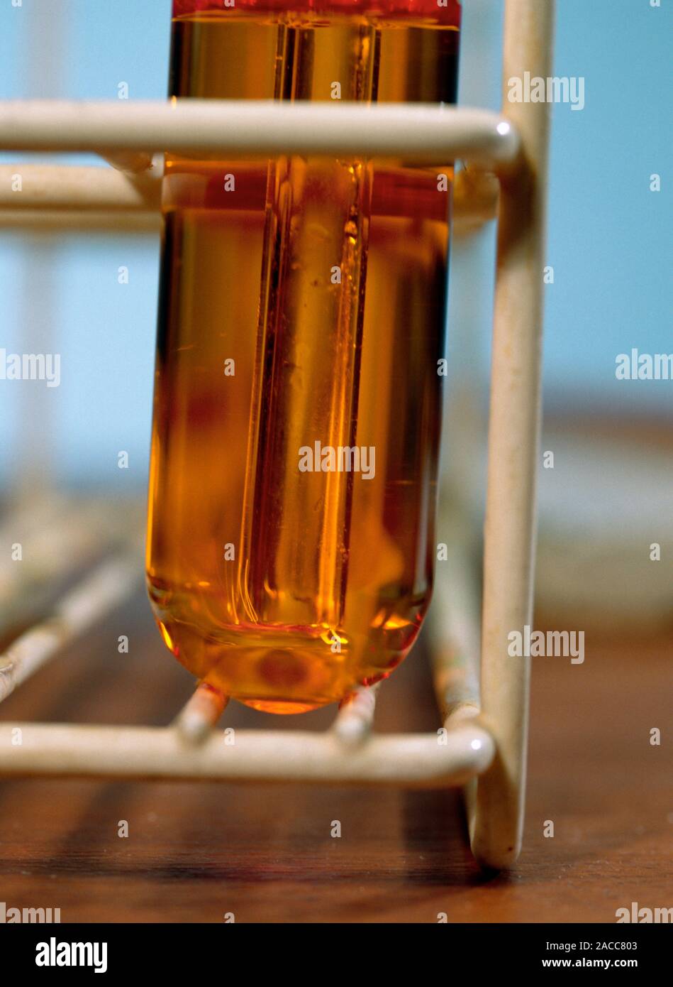 Alkene decolourisation of bromine water. Image 1 of 3. Start of the reaction of bromine water