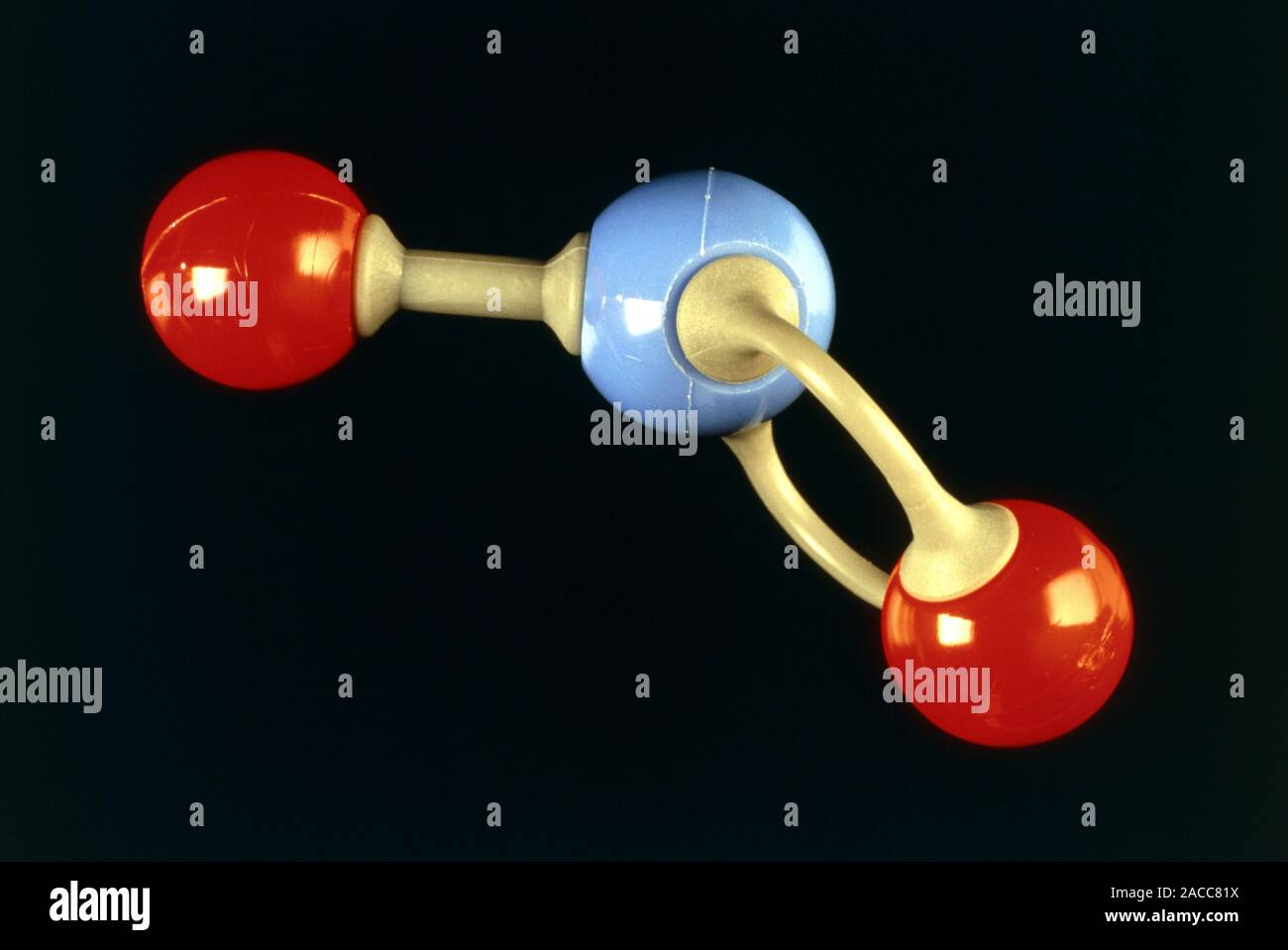 Model of a single molecule of nitrogen dioxide, showing the arrangement ...