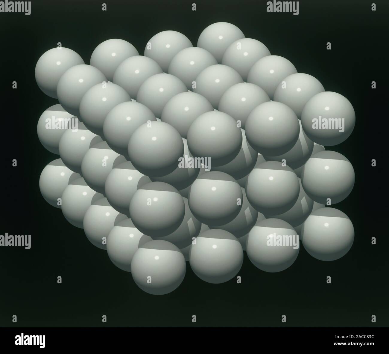 Bodycentred cubic lattice. Computer illustration of a bodycentred cubic crystal lattice, a