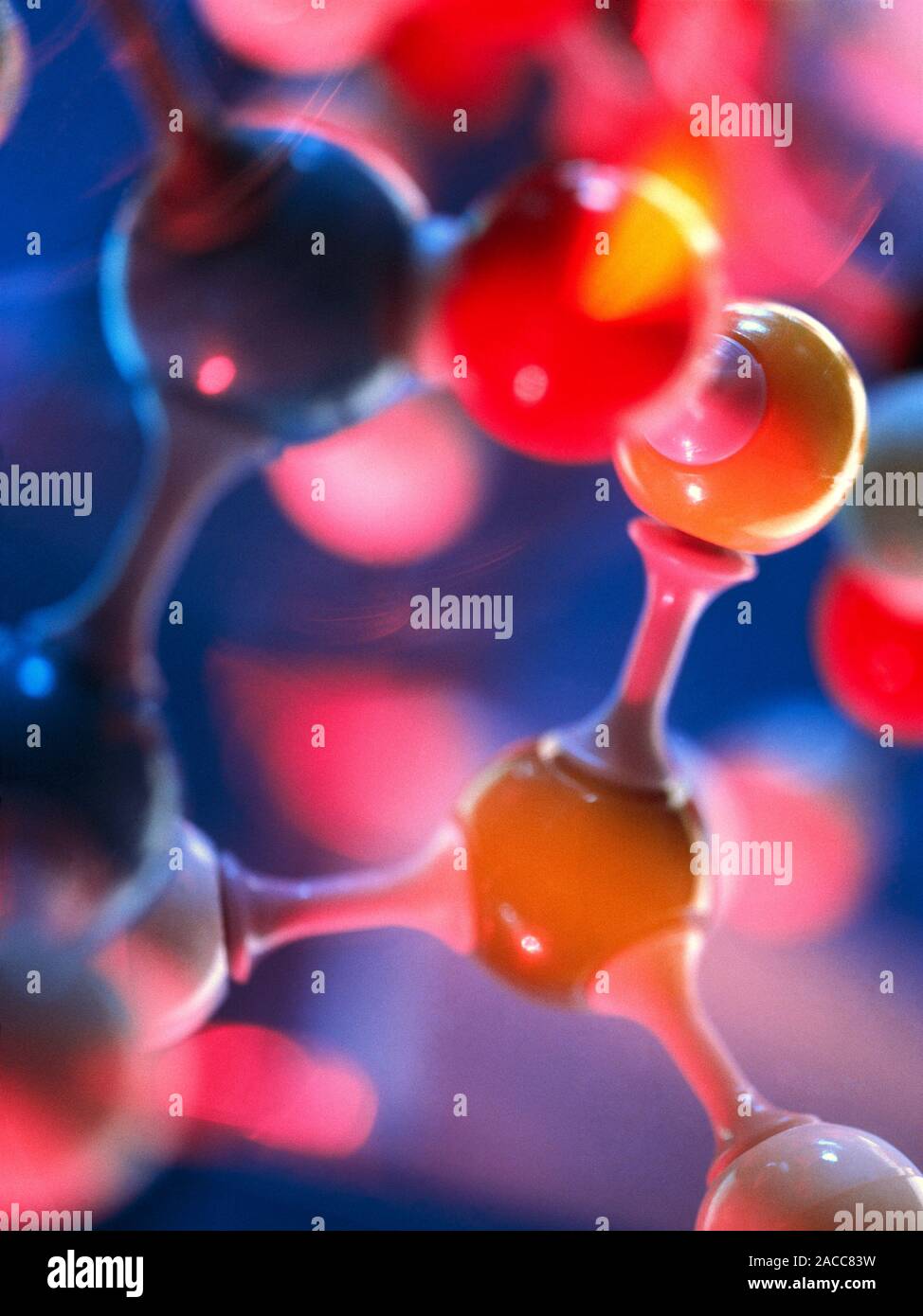 Molecular model. Close-up of a ball and stick model of the structure of ...