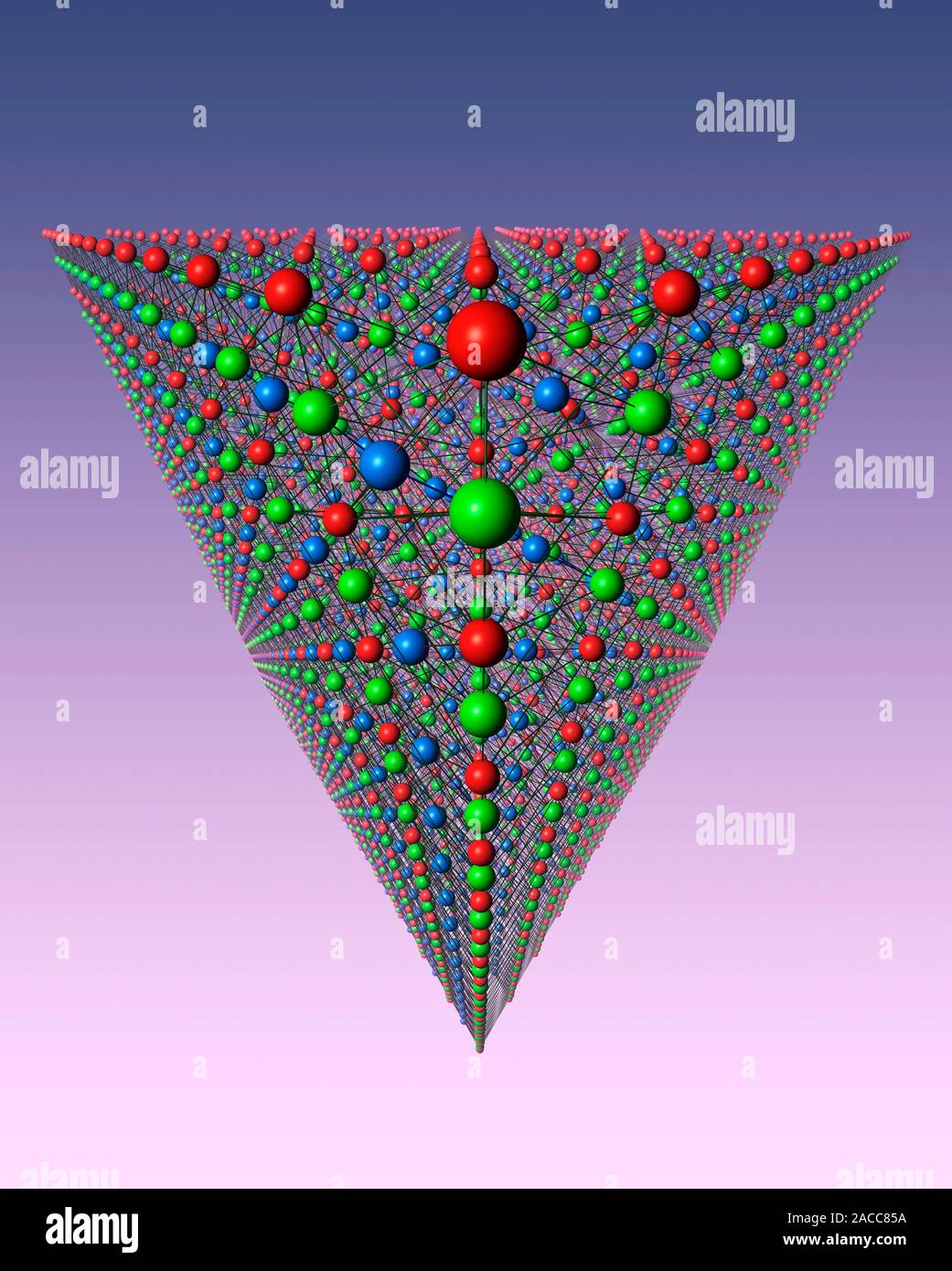 Molecular model. Computer model of the molecular structure of a crystal, used to demonstrate