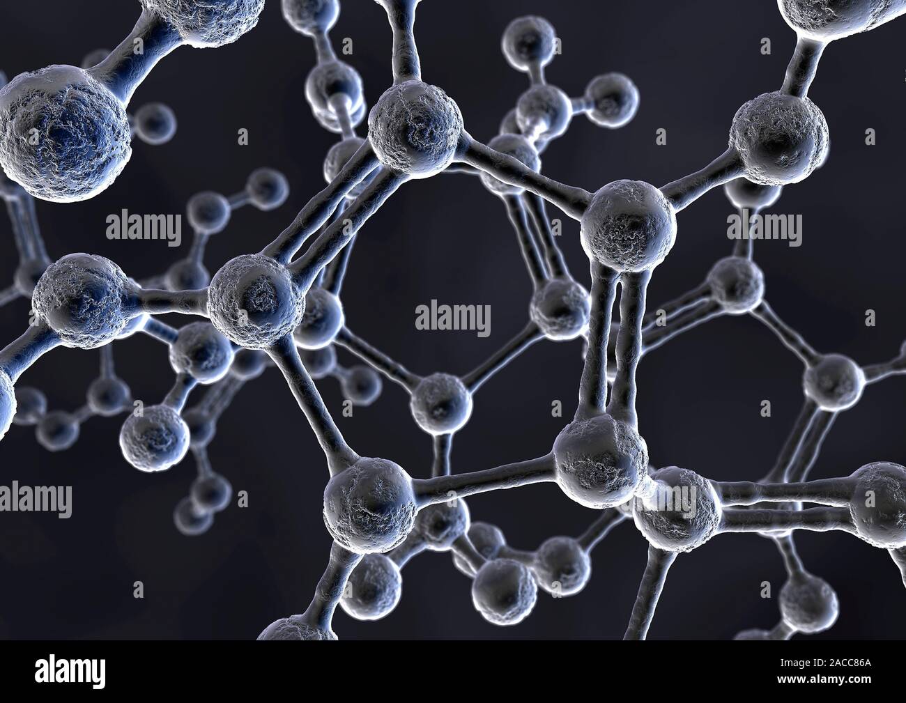 Molecular model. Computer artwork of atoms (spheres) joined by bonds (rods) to make up a model