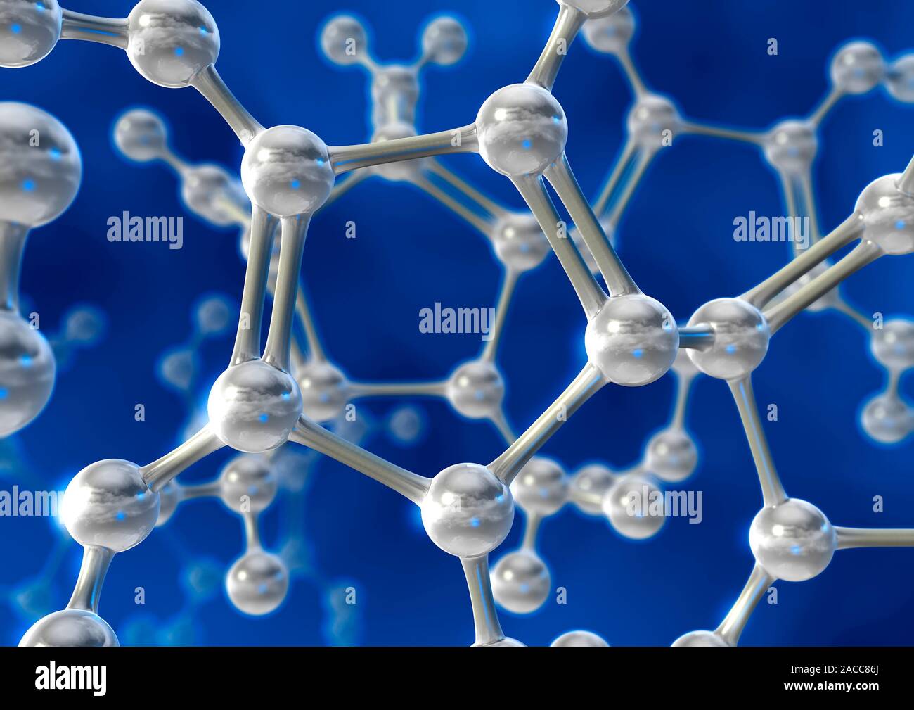 Molecular model. Computer artwork of atoms (spheres) joined by bonds (rods) to make up a model