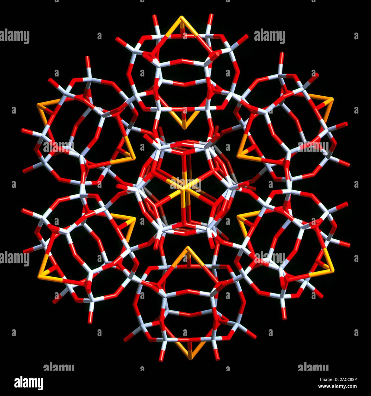 Synthetic zeolite. Molecular graphic of part of the structure of the