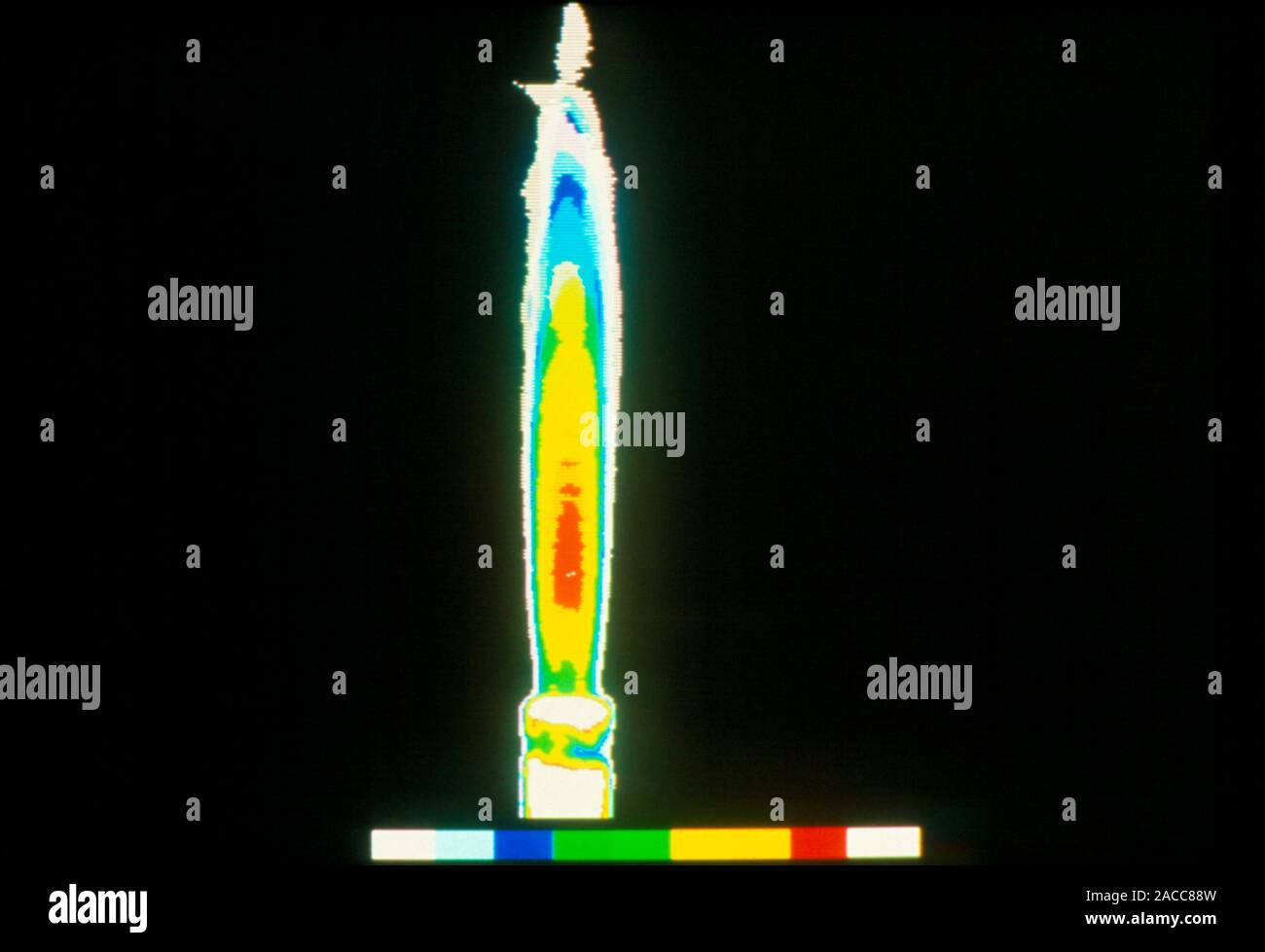 Thermograph of a bunsen burner flame, showing variation in temperature