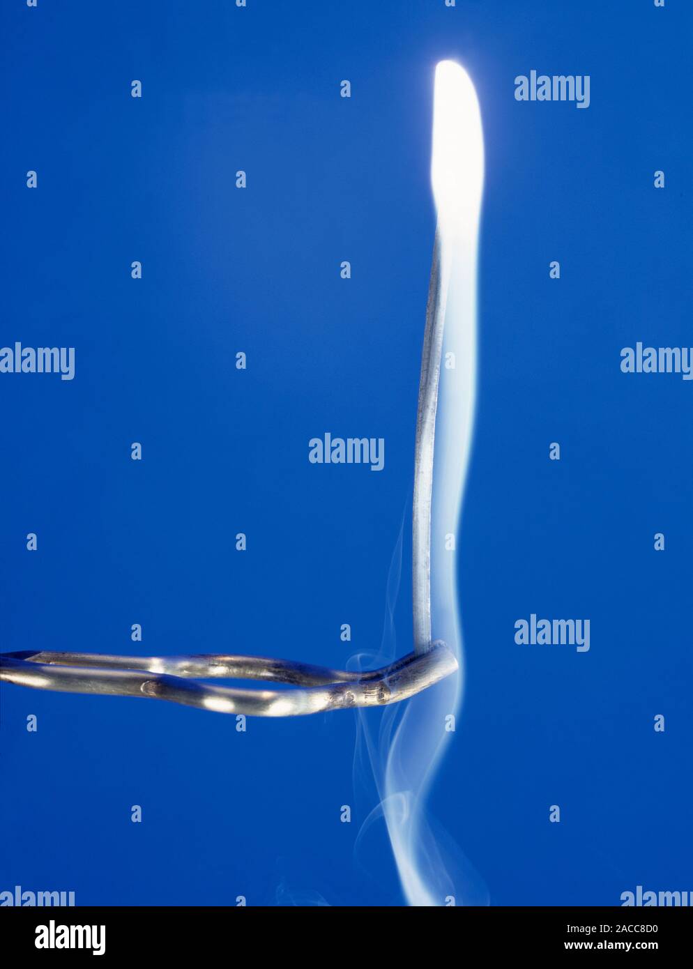 Magnesium ribbon burning. Image 2 of 3. Magnesium metal burns with a