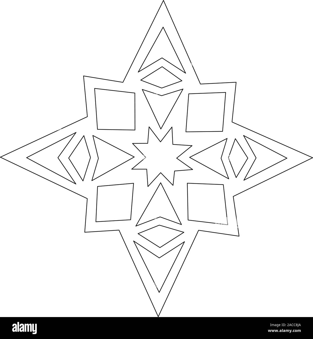 Christmas Star Line Drawing. Traditional Window Decoration Cut-Out. Black Lines isolated on White. Vector Stock Vector