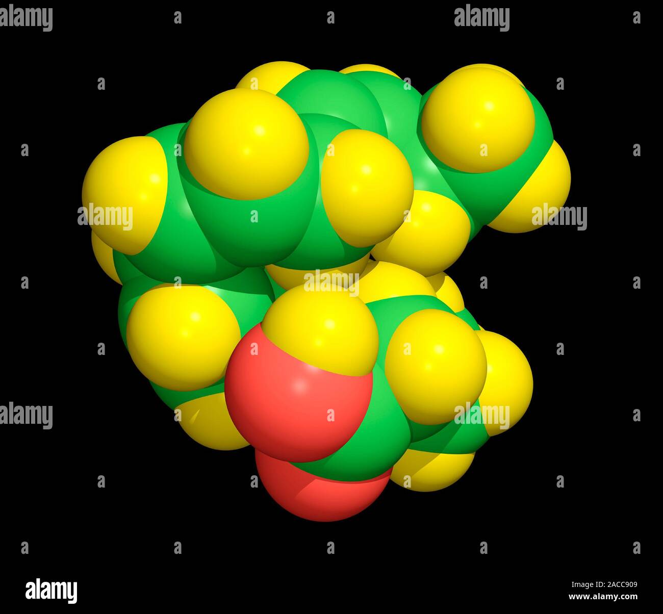 Linolenic acid. Computer model of a molecule of linolenic acid, one of the essential fatty acids