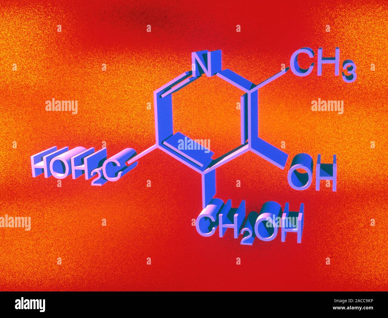 Vitamin B6 (Pyridoxine). Computer graphic of the chemical formula in ...