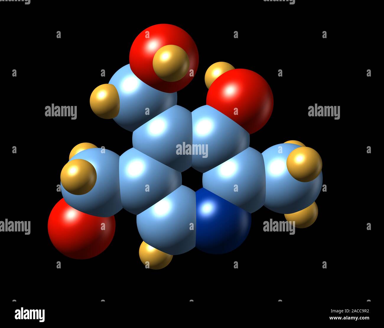 Vitamin B6, molecular model. The chemical formula for vitamin B6, also