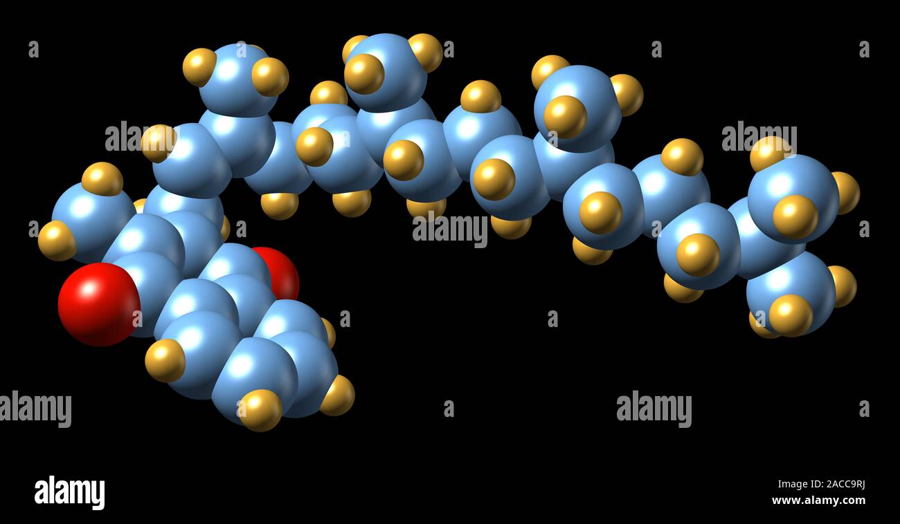 Vitamin K1, molecular model. The chemical formula for vitamin K1, also