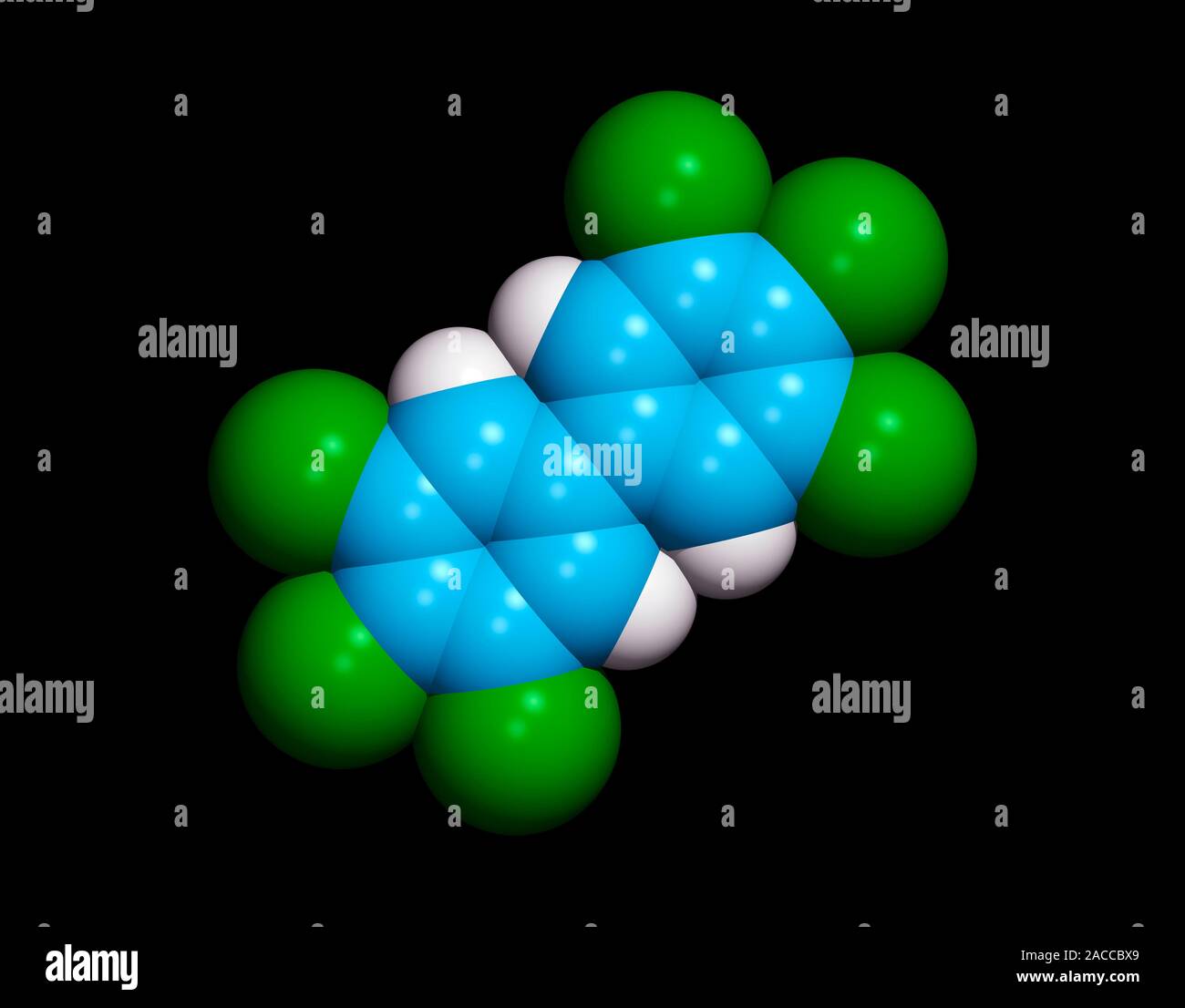 Pcb 31 Polychlorinated biphenyl molecule. Molecular model of the ...