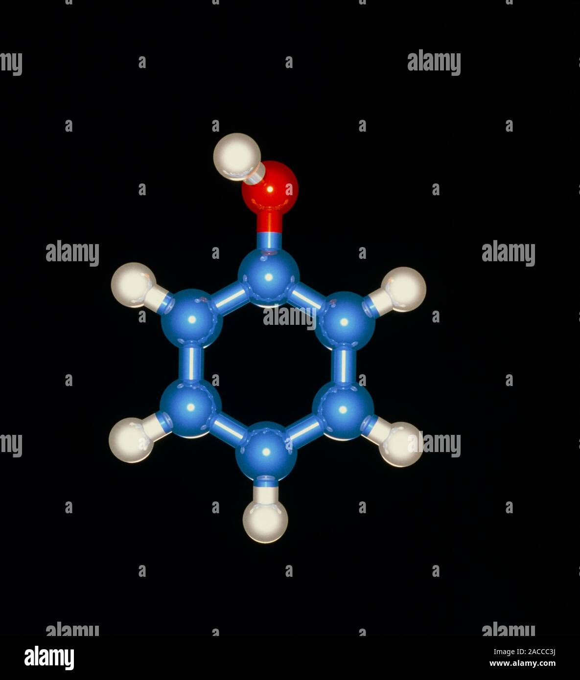 Phenol. Molecular model of the historical anti bacterial agent phenol